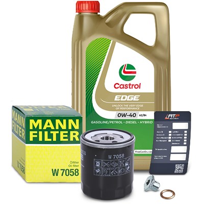 Mann-filter Ölfilter+Schraube+5 L Castrol 0W-40 A3/B4 für Citroën, Fiat, Lancia, Peugeot, Suzuki, Toyota von MANN-FILTER