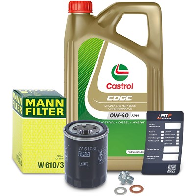 Mann-filter Ölfilter+Schraube+5 L Castrol 0W-40 A3/B4 für Volvo, Mitsubishi, Peugeot von MANN-FILTER