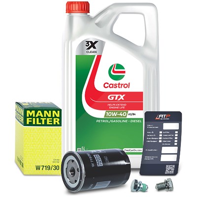 Mann-filter Ölfilter+Schraube+5 L Castrol GTX 10W-40 A/B für VW, Skoda, Seat, Audi von MANN-FILTER