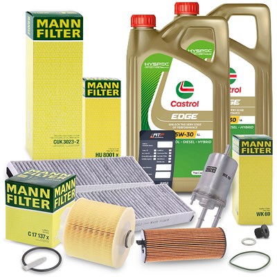 Mann-filter Inspektionspaket B + 10L CASTROL EDGE FST 5W-30 LL für Audi von MANN-FILTER