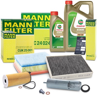 Mann-filter Inspektionspaket SET B + 6L CASTROL EDGE 0W-30 Motoröl für BMW von MANN-FILTER