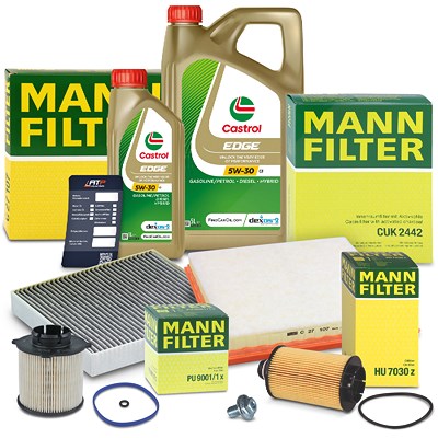 Mann-filter Inspektionspaket SET B + 6L CASTROL EDGE 5W-30 Motoröl von MANN-FILTER