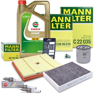 Mann-filter Inspektionspaket SET C + 5L CASTROL EDGE 5W-30 LL Motoröl für Audi, Seat, Skoda, VW von MANN-FILTER