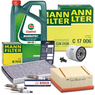 Mann-filter Inspektionspaket SET C + 5L CASTROL MAGN5W-20 E Motoröl für Ford von MANN-FILTER