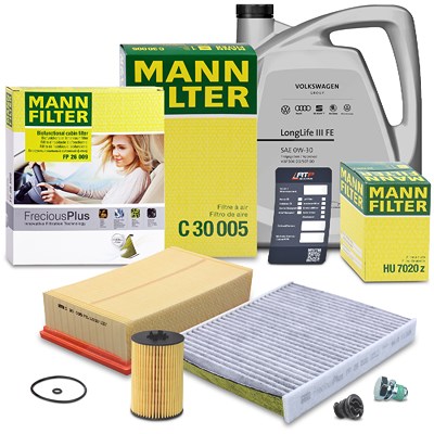 Mann-filter Inspektionspaket Set A + 5l 0W-30 Motoröl für Audi, Seat, Skoda, VW von MANN-FILTER