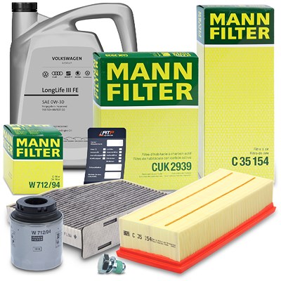 Mann-filter Inspektionspaket Set A + 5l 0W-30 Motoröl für Seat, VW von MANN-FILTER