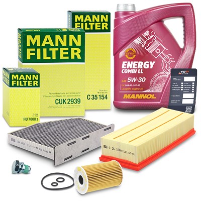 Mann-filter Inspektionspaket Set A + 5l 5W-30 Motoröl für Audi, Seat, Skoda, VW von MANN-FILTER