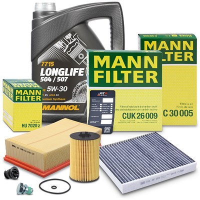 Mann-filter Inspektionspaket Set A + 5l 5W-30 Motoröl für Audi, Seat, Skoda, VW von MANN-FILTER