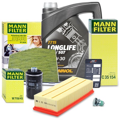 Mann-filter Inspektionspaket Set A + 5l 5W-30 Motoröl für Audi, Seat, Skoda, VW von MANN-FILTER