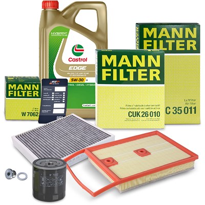 Mann-filter Inspektionspaket Set A + 5l 5W-30 Motoröl für Audi, Seat, Skoda, VW von MANN-FILTER