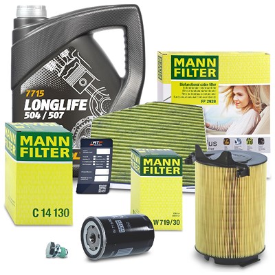 Mann-filter Inspektionspaket Set A + 5l 5W-30 Motoröl für Audi, Seat, Skoda, VW von MANN-FILTER