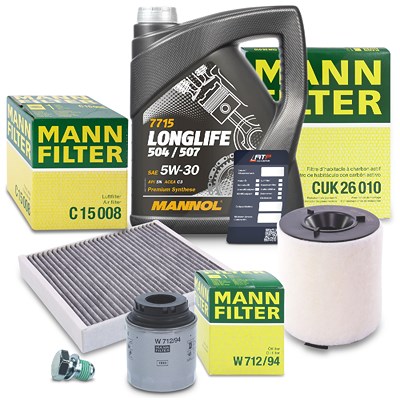 Mann-filter Inspektionspaket Set A + 5l 5W-30 Motoröl für Audi, Seat, Skoda, VW von MANN-FILTER