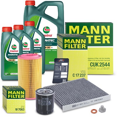 Mann-filter Inspektionspaket Set A + 8l 0W-30 C2 Motoröl für Citroën, Opel, Peugeot von MANN-FILTER