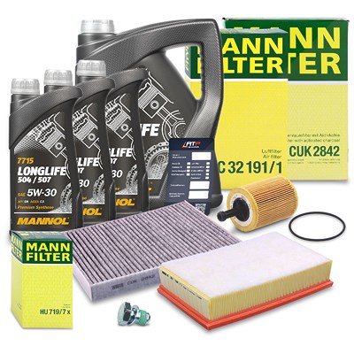 Mann-filter Inspektionspaket Set A + 8l 5W-30 Motoröl für VW von MANN-FILTER