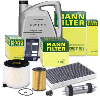 Mann-filter Inspektionspaket Set B + 5l 0W-30 III FE Motoröl für Audi von MANN-FILTER