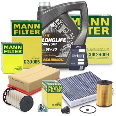 Mann-filter Inspektionspaket Set B + 5l 5W-30 Motoröl für Audi, Seat, Skoda, VW von MANN-FILTER