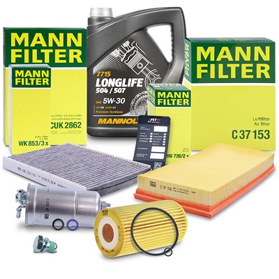 Mann-filter Inspektionspaket Set B + 5l 5W-30 Motoröl für Audi, Skoda, VW von MANN-FILTER