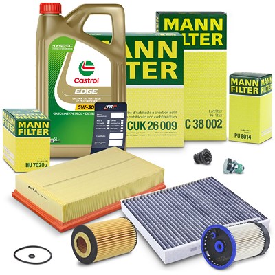 Mann-filter Inspektionspaket Set B + 5l 5W-30 Motoröl für Skoda, VW von MANN-FILTER