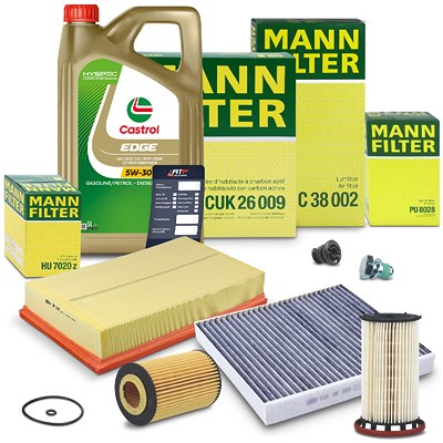 Mann-filter Inspektionspaket Set B + 5l 5W-30 Motoröl für Skoda, VW von MANN-FILTER