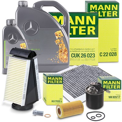 Mann-filter Inspektionspaket Set B + 6l 5W-30 Motoröl für Mercedes-Benz von MANN-FILTER