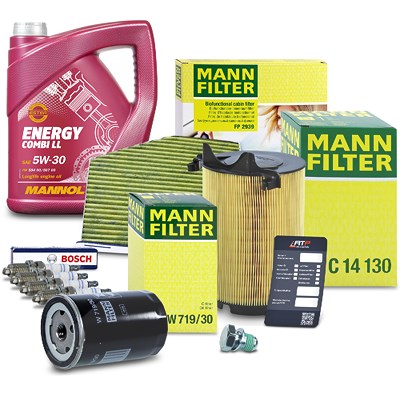 Mann-filter Inspektionspaket Set C + 5l 5W-30 Motoröl für Audi, Seat, Skoda, VW von MANN-FILTER