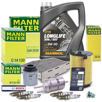 Mann-filter Inspektionspaket Set D + 5l 5W-30 Motoröl für Audi, Seat, Skoda, VW von MANN-FILTER