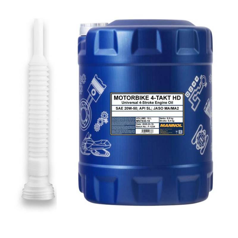 10 Liter, MANNOL 7830 20W-50 MA2 Harley 4-Takt Motorradöl INKL AUSLAUFSCHLAUCH von MANNOL