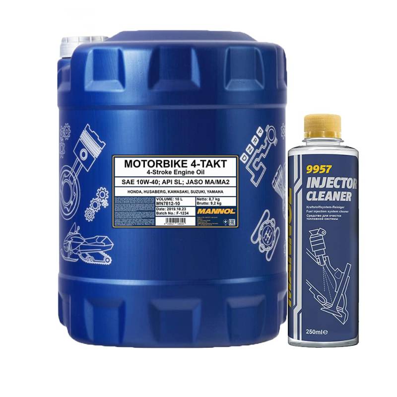 10l, MANNOL 7812 Motorbike 4-Takt MA2 + Injector Cleaner - Benzinadditiv 250ml von MANNOL