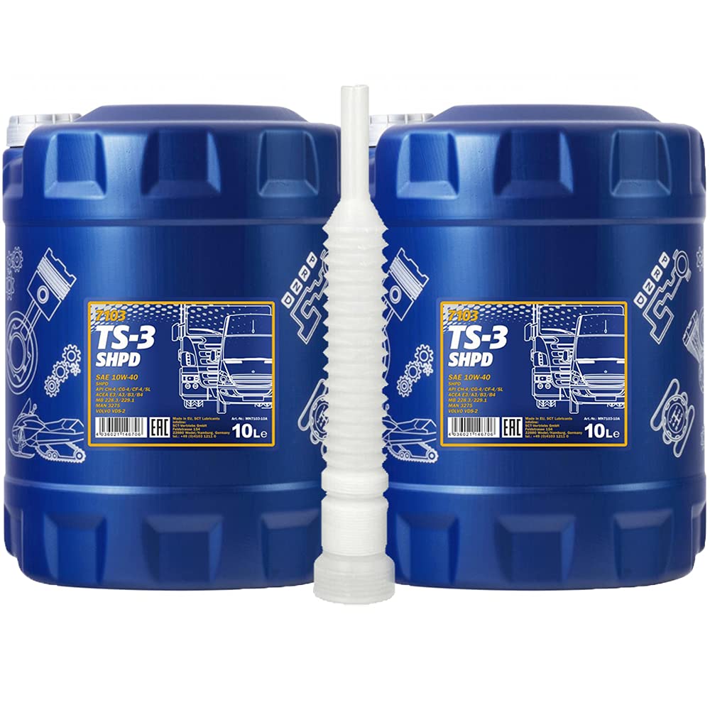 2 x 10 Liter, MANNOL 7103 TS-3 SHPD 10W-40 Schlepper LKW Boot VDS Öl + Ausgießer von MANNOL