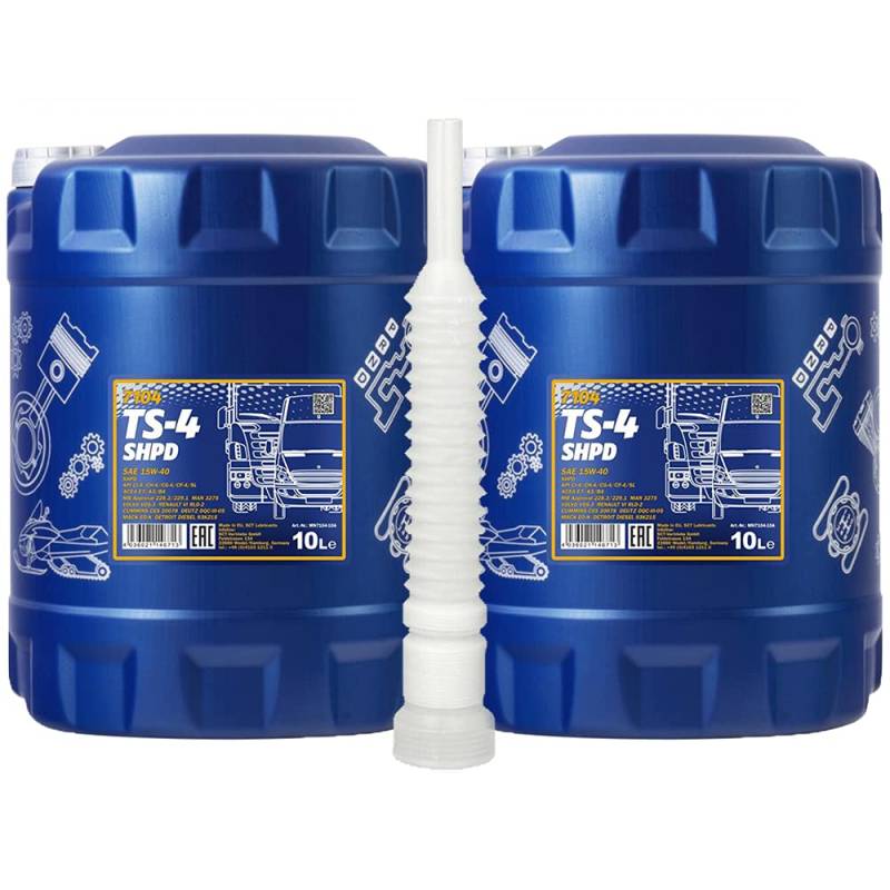 2 x 10 Liter, MANNOL 7104 TS-4 SHPD Extra 15W-40 Traktor LKW Boot VDS Öl + Ausgießer von MANNOL