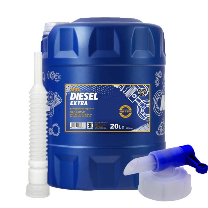 20 Liter, MANNOL 7504 Diesel Extra 10W-40 Motoröl + Ausgießer + Zapfhahn von MANNOL