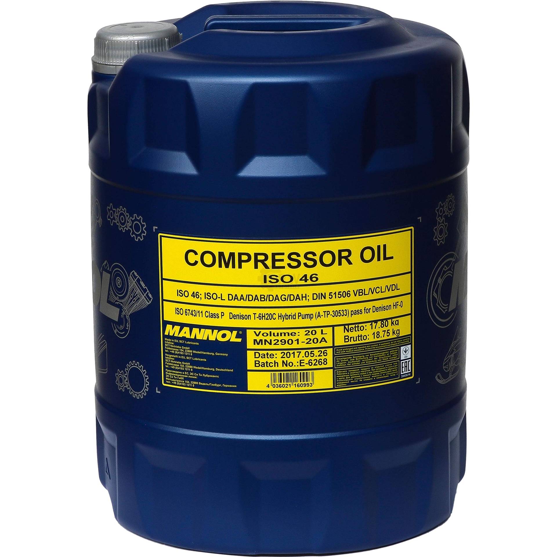 20 Liter Original MANNOL Kompressoröl Compressor Oil ISO 46 von MANNOL