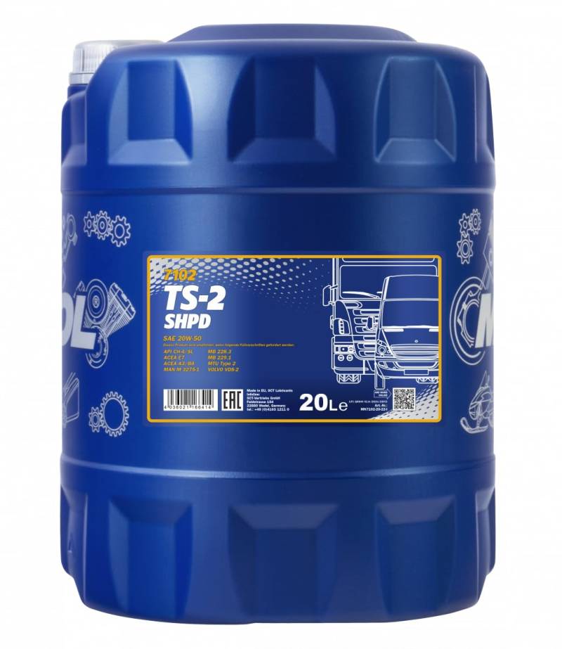 MANNOL TS-2 SHPD 20W-50 API CH-4/CG-4/CF-4/SL Motorenöl, 20 Liter von MANNOL