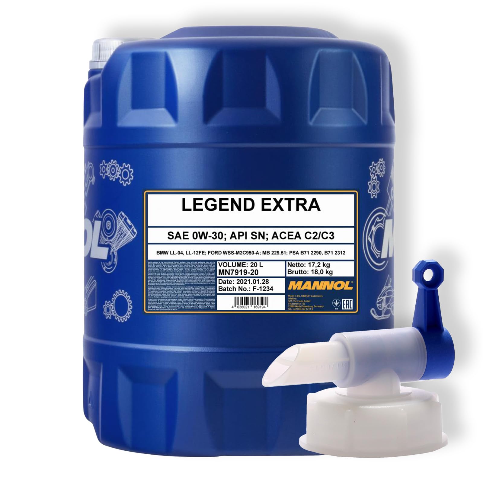 20L Mannol Motoröl Legend Extra 0W-30 + Auslaufhahn von MANNOL