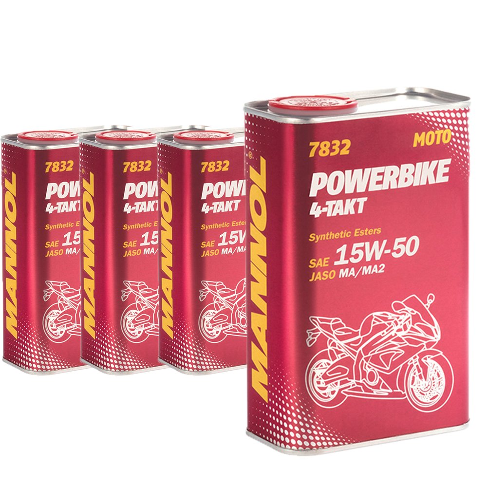 4 x 1L, MANNOL 7832 4-Takt Powerbike/SAE 15W-50 JASO MA2 API SM Synthetik Motorradöl von MANNOL