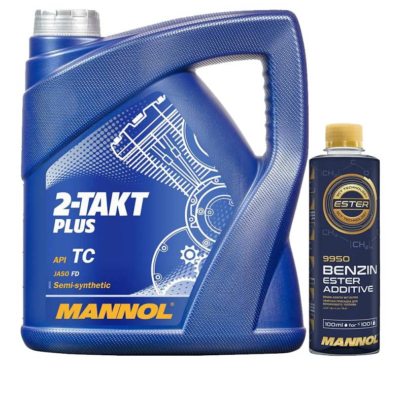 4l, MANNOL 7204 2-Takt Plus API TC + Benzin Ester Additive Motorsystemreiniger Zusatz 100ml von MANNOL