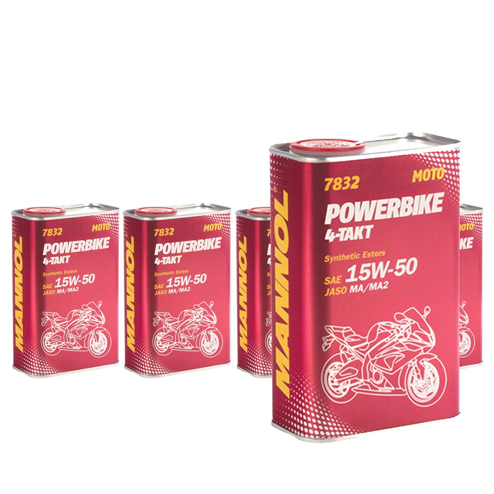 5 x 1L, MANNOL 7832 4-Takt Powerbike/SAE 15W-50 JASO MA2 API SM Synthetik Motorradöl von MANNOL