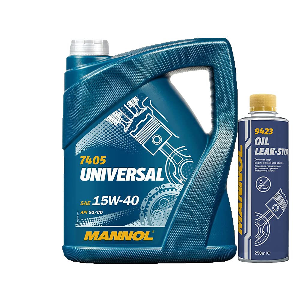 5l, MANNOL 7405 Universal 15W-40 API SG/CD + Oil Leak-Stop Öl Verlust Zusatz 250ml von MANNOL