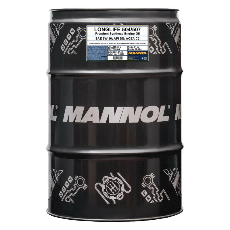 60L Garagenfass, MANNOL 7715 LONGLIFE 5W-30 Motoröl Freigabe 504/507 Motoröl von MANNOL