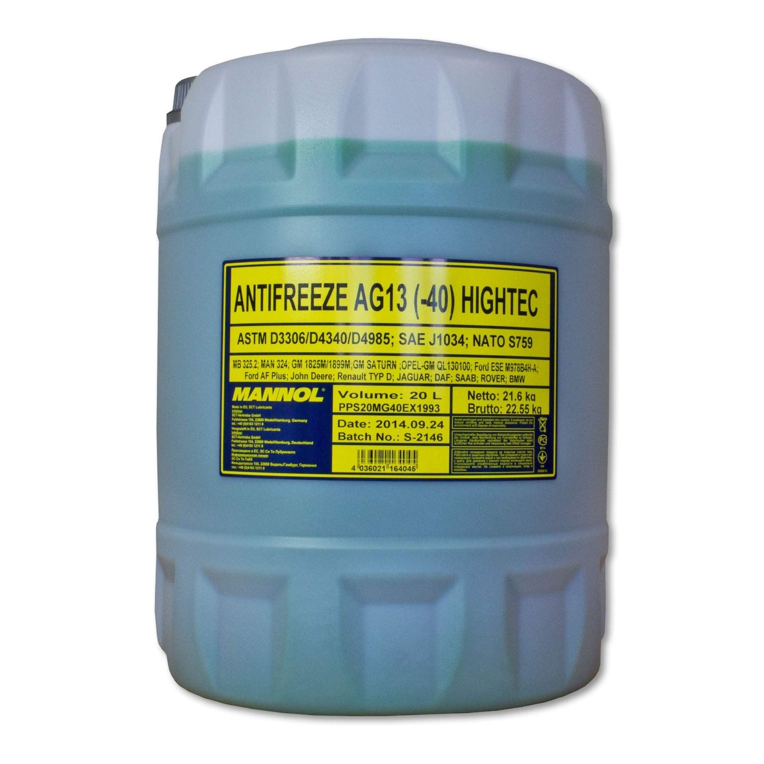 MANNOL 1 x 20L Hightec Antifreeze AG13-40°C/Kühlerwasser Fertiggemisch Grün Kühlerfrostschutz von MANNOL