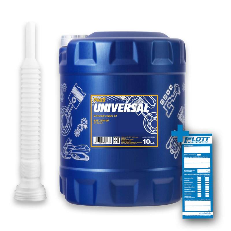 MANNOL 10L Motoröl Universal 15W-40 15W40 hochwertiges Motorenöl API SG/CD + Auslaufschlauch von MANNOL