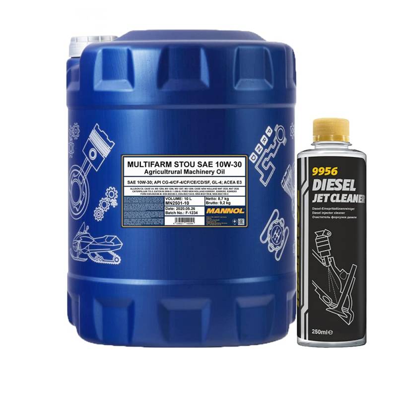 MANNOL 10l, 2501 Multifarm STOU 10W-30 + Diesel Jet Cleaner Düsenreiniger - Kraftstoff Additiv 250 ml von MANNOL