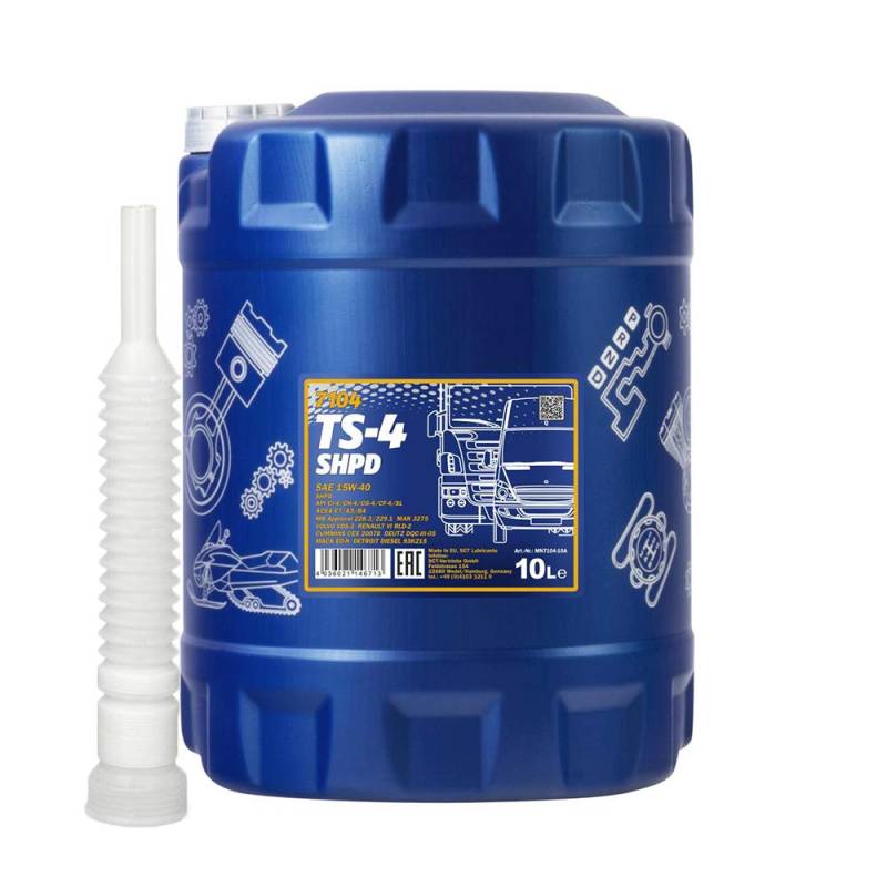 10l, MANNOL 7104 TS-4 SHPD Extra 15W-40 Traktor LKW Boot VDS Öl + Ausgießer von MANNOL