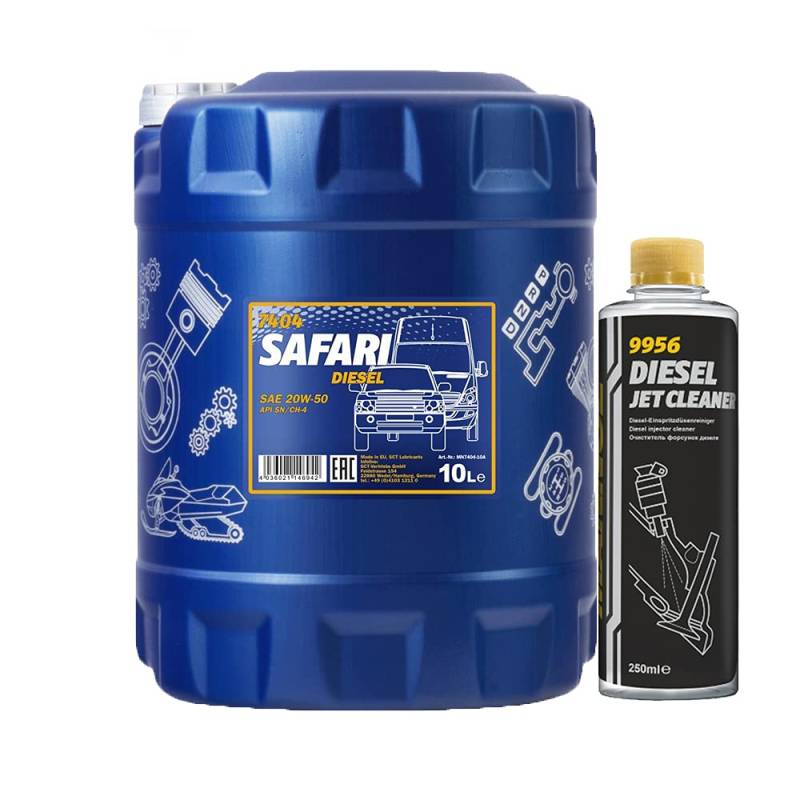 MANNOL 10l, 7404 Safari 20W-50 API SN/CH-4 + Diesel Jet Cleaner Düsenreiniger - Kraftstoff Additiv 250 ml von MANNOL