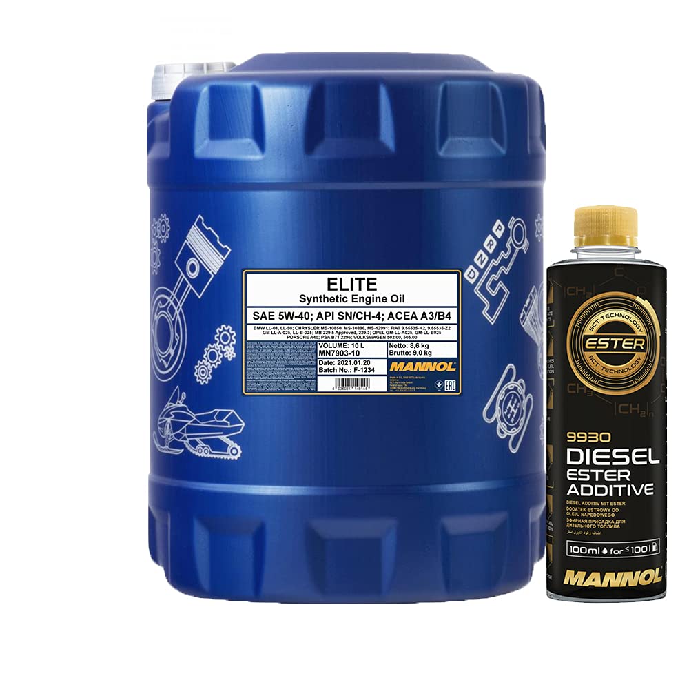 MANNOL 10l, 7903 Elite 5W-40 229.5 + Anti-Verschleiß-Reinigung-Additiv - Dieselzusatz 250ml von MANNOL