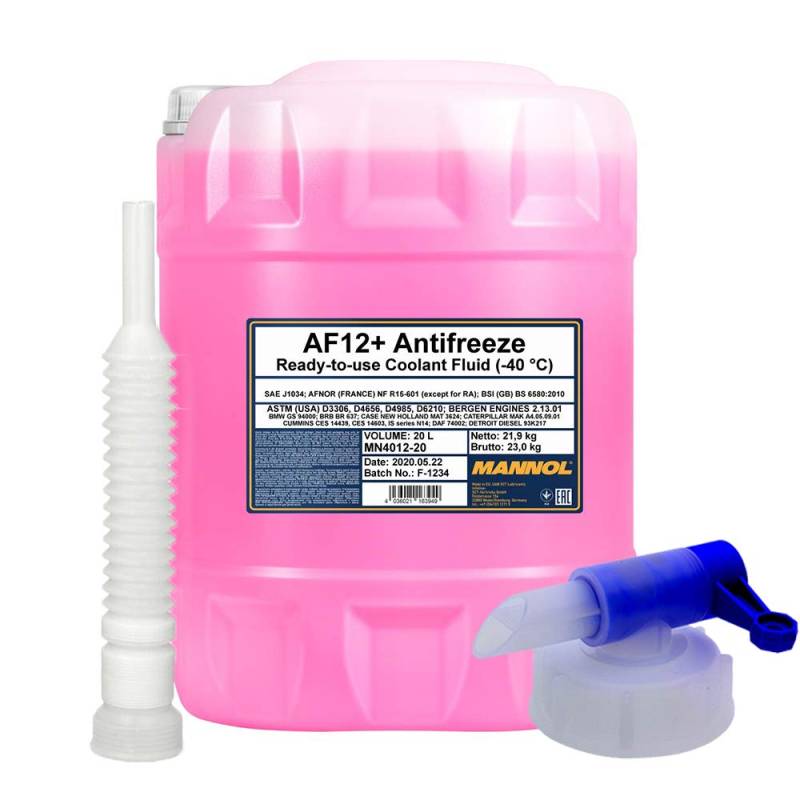 MANNOL 1x20 Liter AF12+ (-40°C) Antifreeze (Longlife) + Hahn + Schlauch von MANNOL