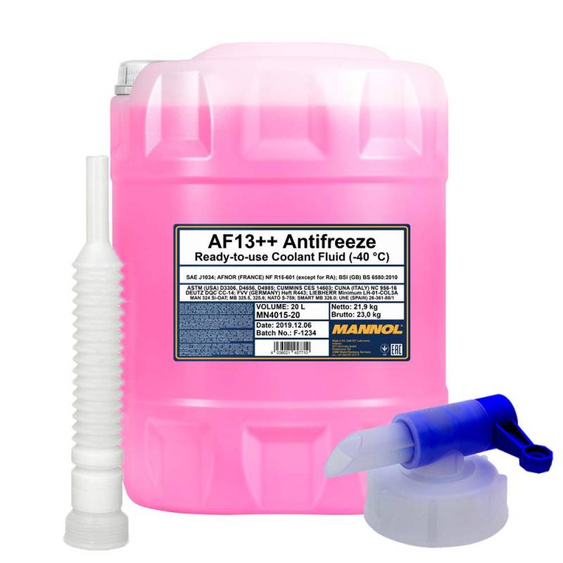 MANNOL 1x20 Liter AF13++ (-40°C) Antifreeze (High-Performance) + Hahn + Schlauch von MANNOL