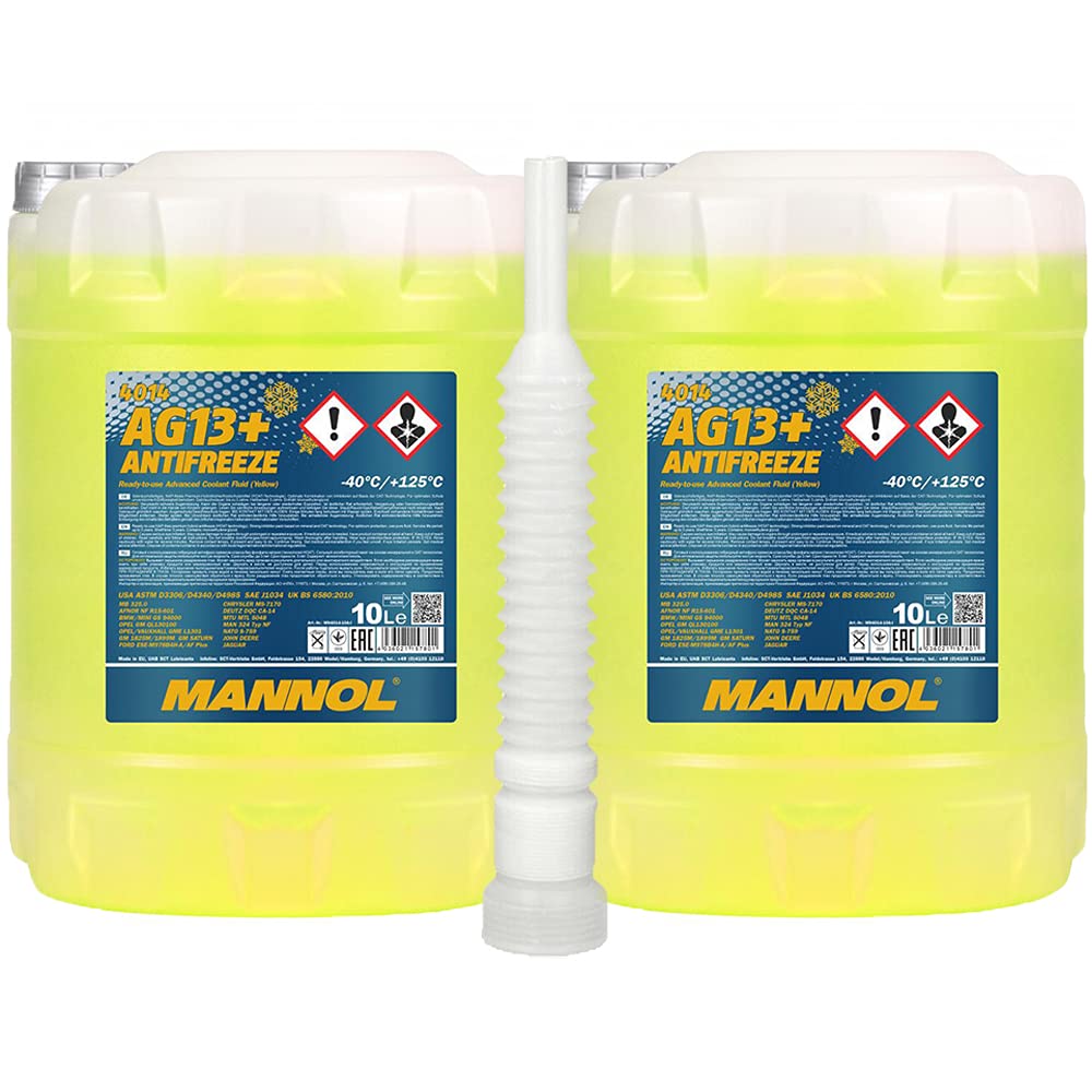 MANNOL 2 x10 Liter, 4014 Antifreeze AG13+ (-40) Advanced Kühlerfrostschutz verdünnt gelb von MANNOL
