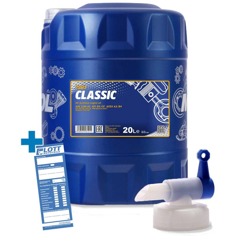 MANNOL 20L Classic 10W-40 Motorenöl ACEA A3/B4 Motoröl 10W40 + Auslaufhahn von MANNOL