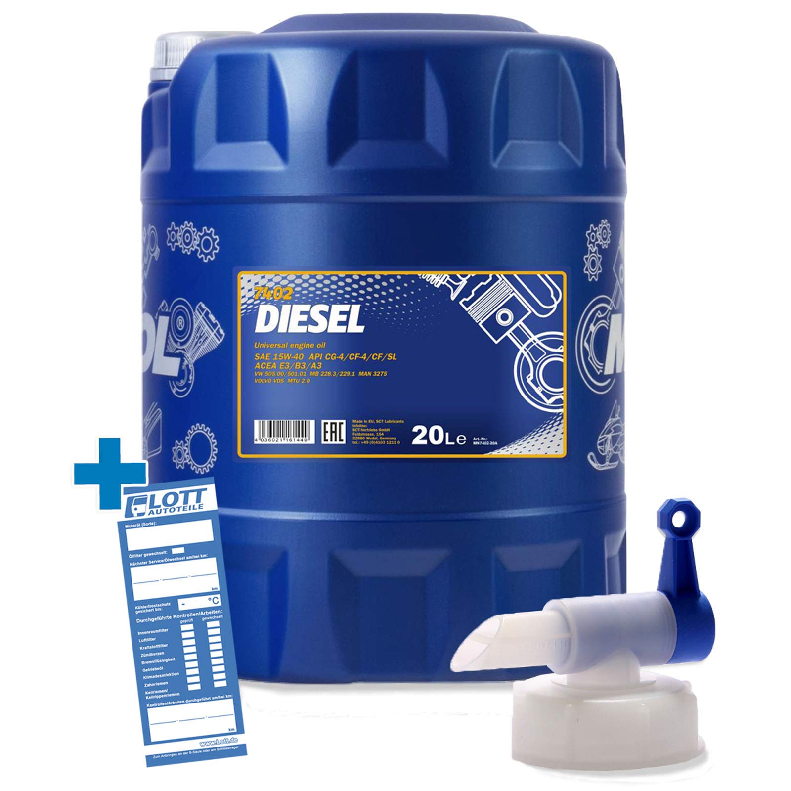 MANNOL 20L Diesel 15W-40 Universal Motoröl API CF/SL ÖL + Auslaufhahn für Dieselmotoren von MANNOL